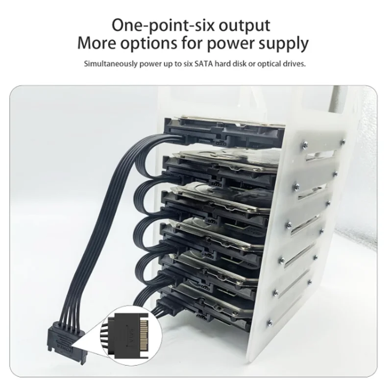 SATA Splitter Cable Male to 1/2/3/4/5/6 Female | Heavy Duty 18AWG SATA 15 Pin Splitter For HDD SSD Optical Drives Power Cable