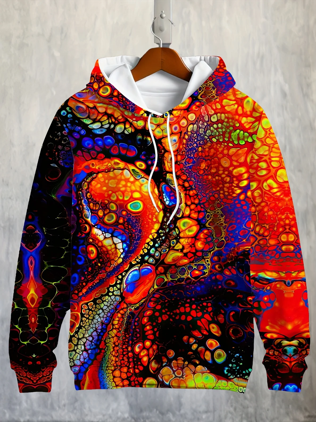 Men Rainbow Multicolor Abstract Liquid Marble Bubble Texture 3D All Over Print Hoodie Psychedelic Art Casual Sweatshirt