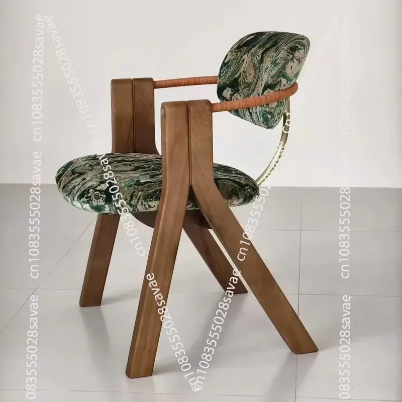 Light Luxury Marble Pattern Style Dining Chair Wooden Dining Chair for Hotel Restaurant Green Tone Marble Pattern Fabric