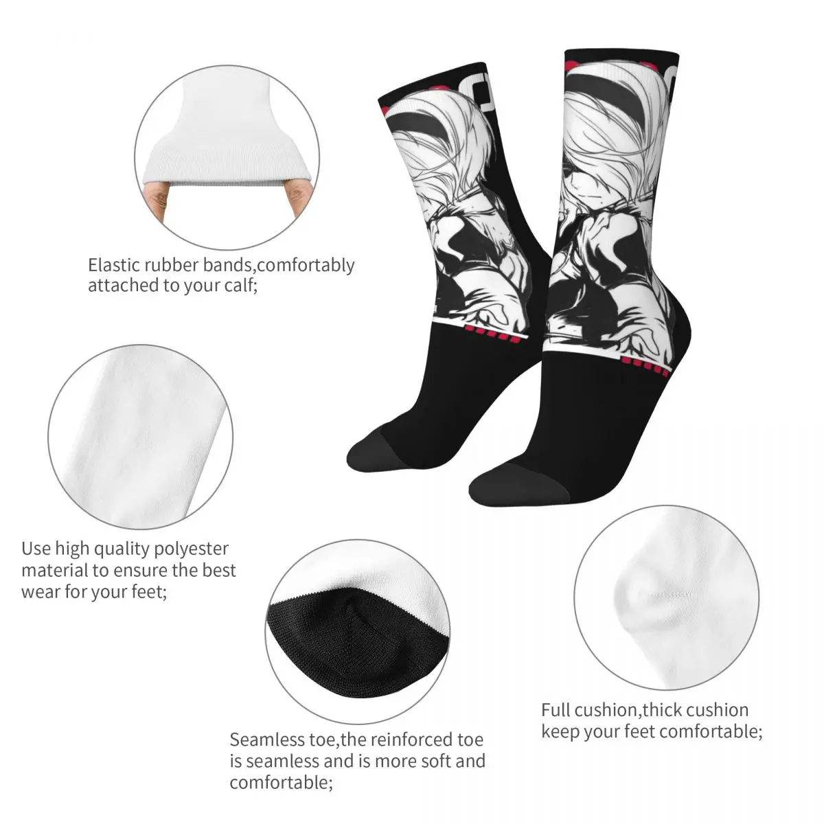 Harajuku Women's Socks NieR Automata 2B Cool Product Soft Game Skateboard Stockings All Season