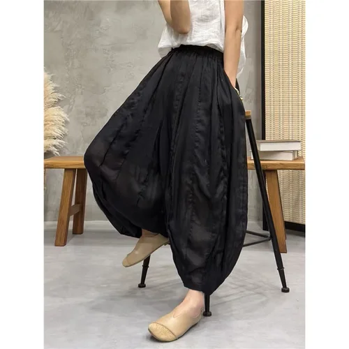 Imagen 2 del producto Verano otoño algodón y línea Bloomers pantalón mujeres pantalones sueltos moda femenina Viantage impreso Floral bohemio Pantalones rectos