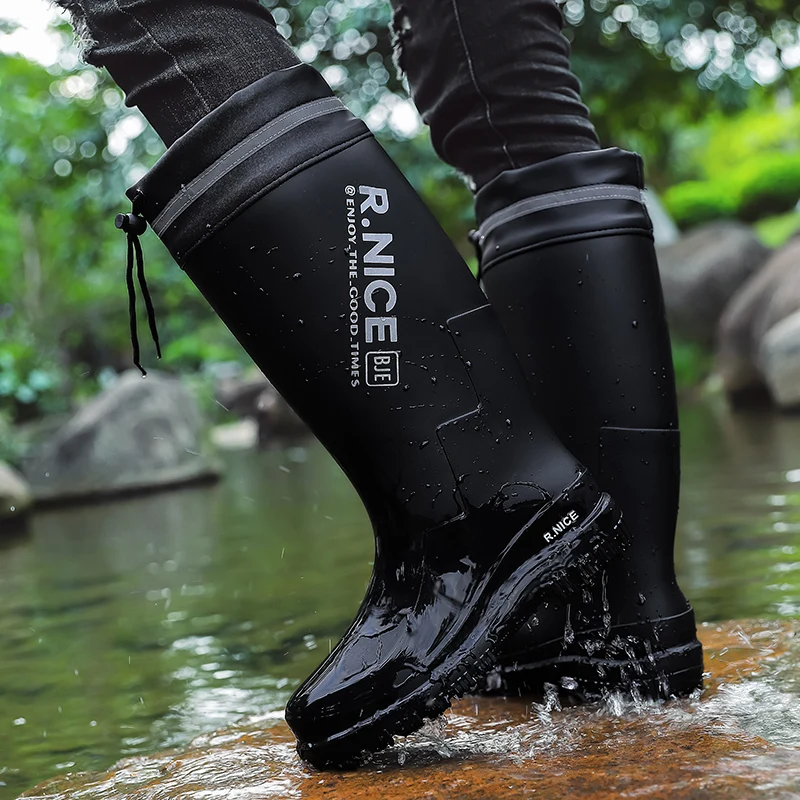Men's Fashionable Outdoor Rain Shoes High‑cut Plain‑top Rain Boots Non-slip Wear-resistant Sole Portable Fishing Kitchen Boots view 6