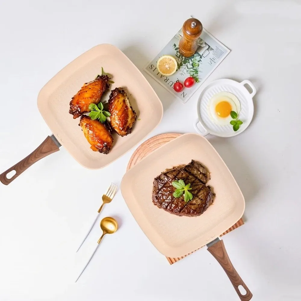

Kitchen Cookware Heat Resistant Frying Steak Pan Ergonomic Design Sturdy Square Skillet Nonstick Cooking Griddle Grilling