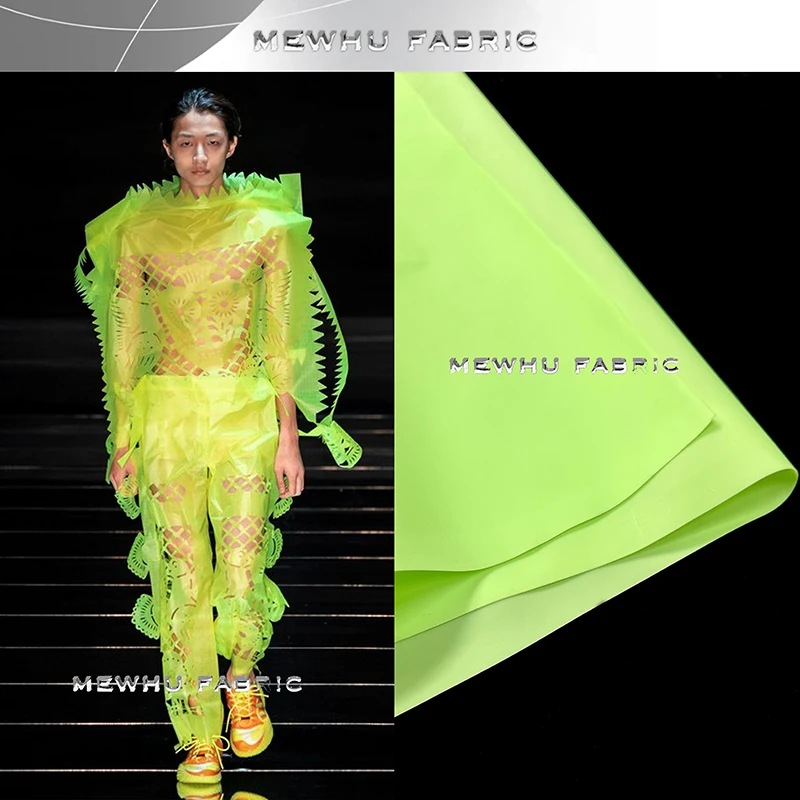 

Полупрозрачная матовая ткань из ТПУ, желтая, зеленая, матовая, дизайнерская, креативная, плащ, модная одежда, ткань для шитья своими руками