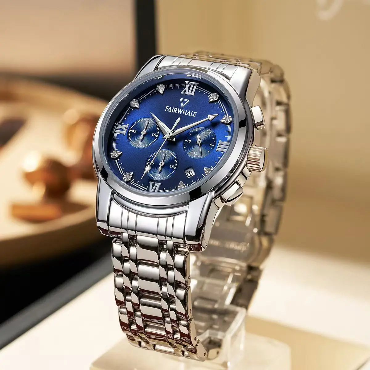 

Mark Fairwhale 5380 Men's Business Watch Stainless Steel Butterfly Buckle Quartz Chronograph Waterproof Wristwatch