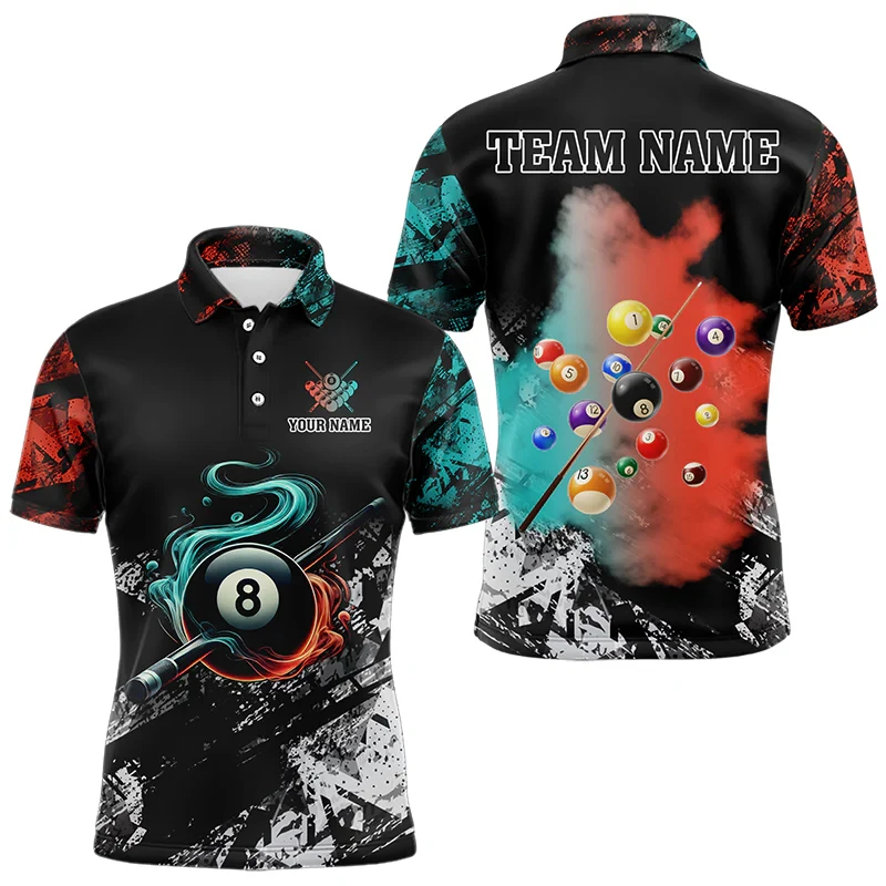 Tendance billard 3D imprimé polos pour hommes été décontracté nom personnalisé à manches courtes Polo ample respirant revers hauts