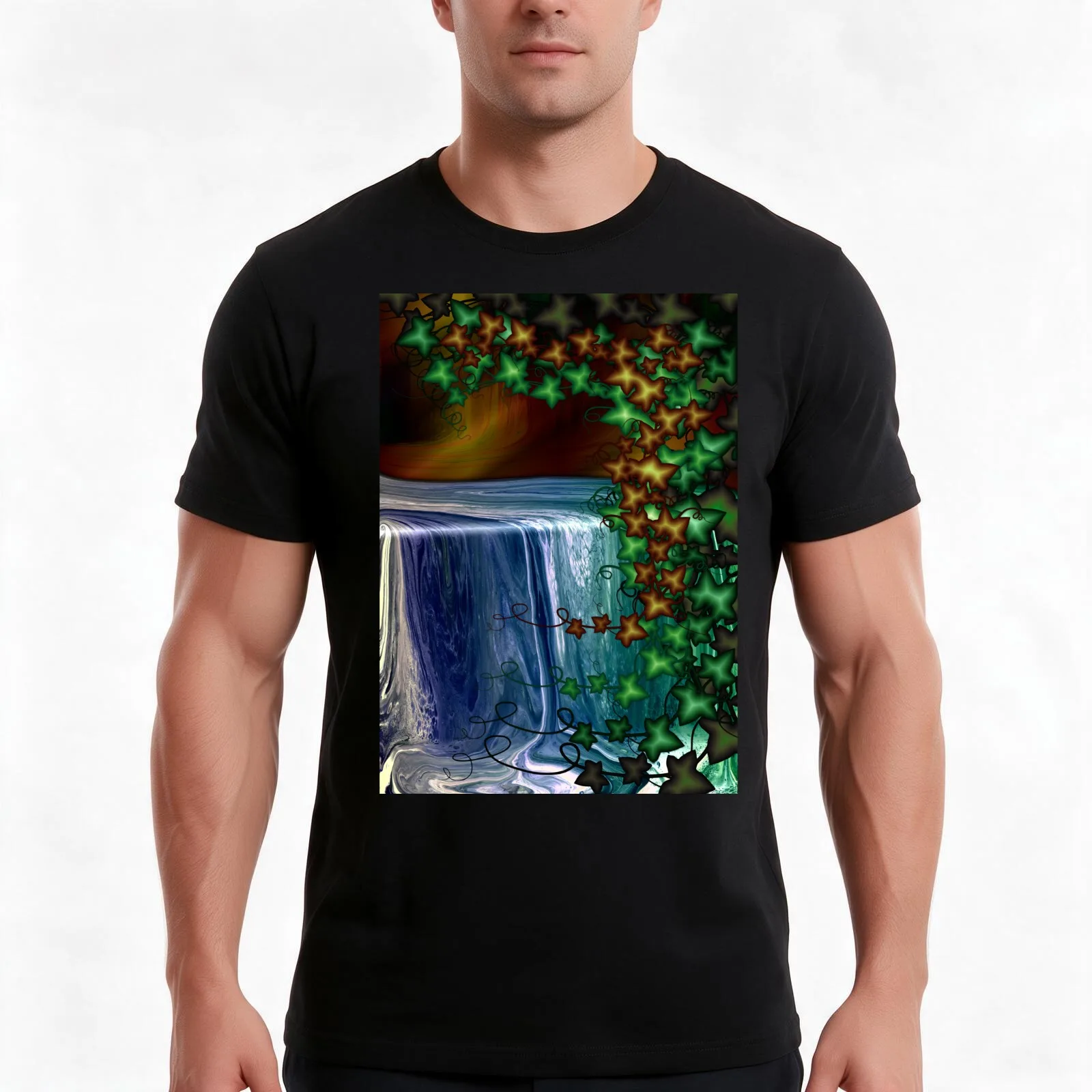 Forest Waterfall T-Shirt Summer Casual Cotton Tee Oversized Streetwear Tops Vintage Graphic Print Loose Fit Short Sleeve