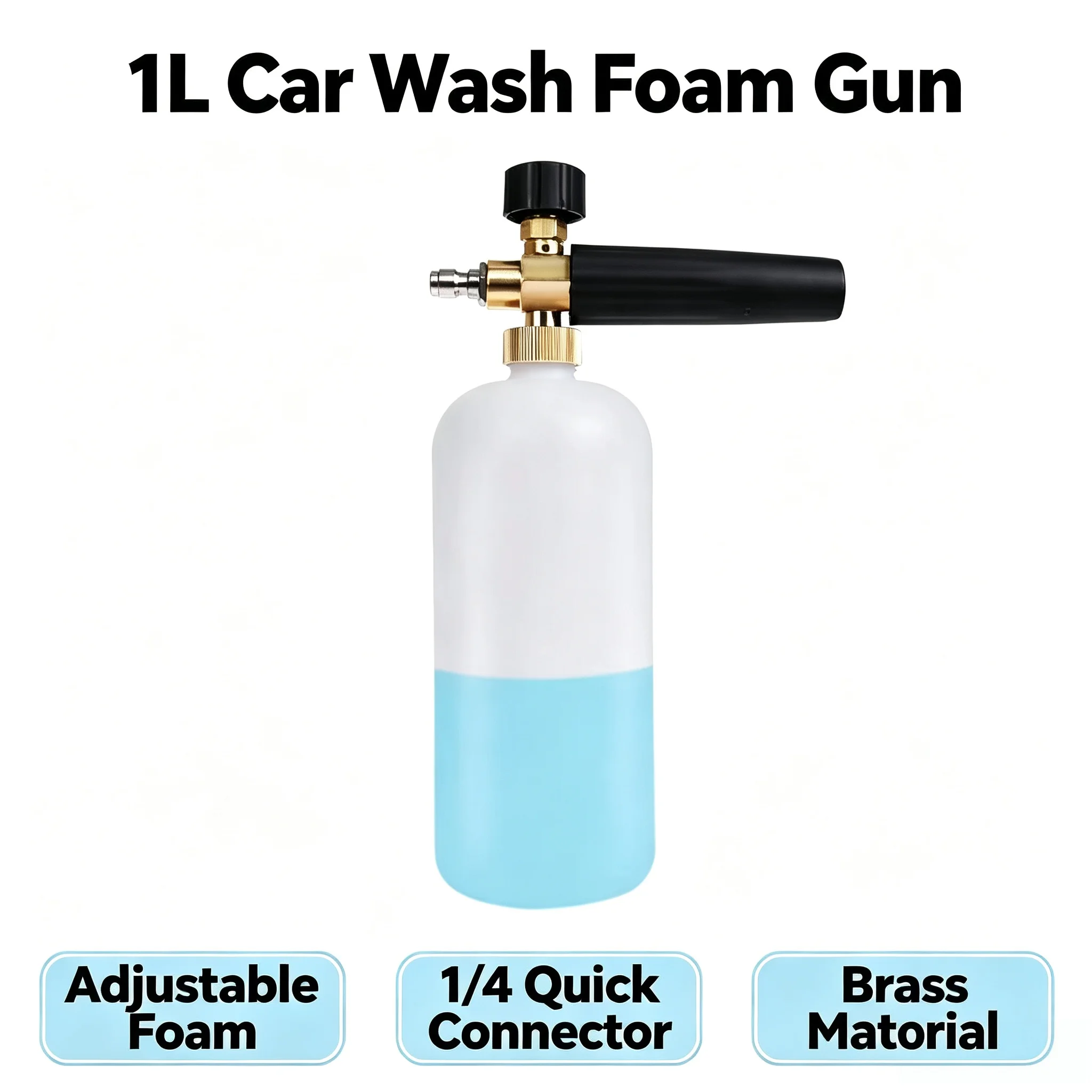 1L Car Wash Foam Gun, 1/4 Quick Connector Adjustable High Pressure Soap Foamer Snow Foam Lance for Pressure Washer