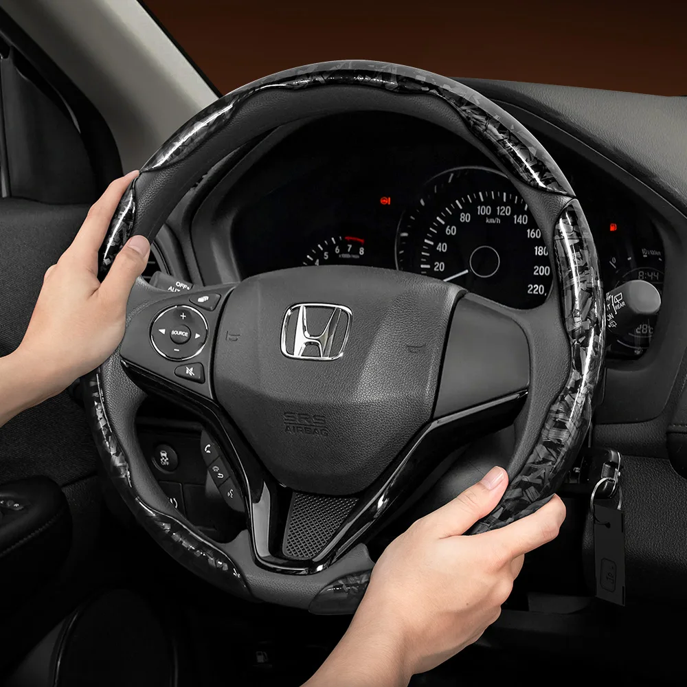 Suitable for Honda Forged Carbon Fiber Texture Steering Wheel Cover, Durable Snap-On Quick Installation for Cr-V Civic Hr-V Zr-V Vezel City Amaze Fit Jazz Accord Wr-V Br-V Elevate Pilot Passport Black Red Gold