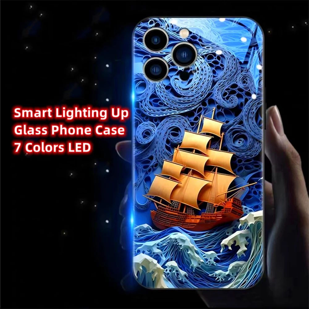 

Ancient Warships LED Calling Light Flash Phone Case Luminous Cover For iPhone 16 15 14 13 12 11 Pro Max XR XS Plus SE2020