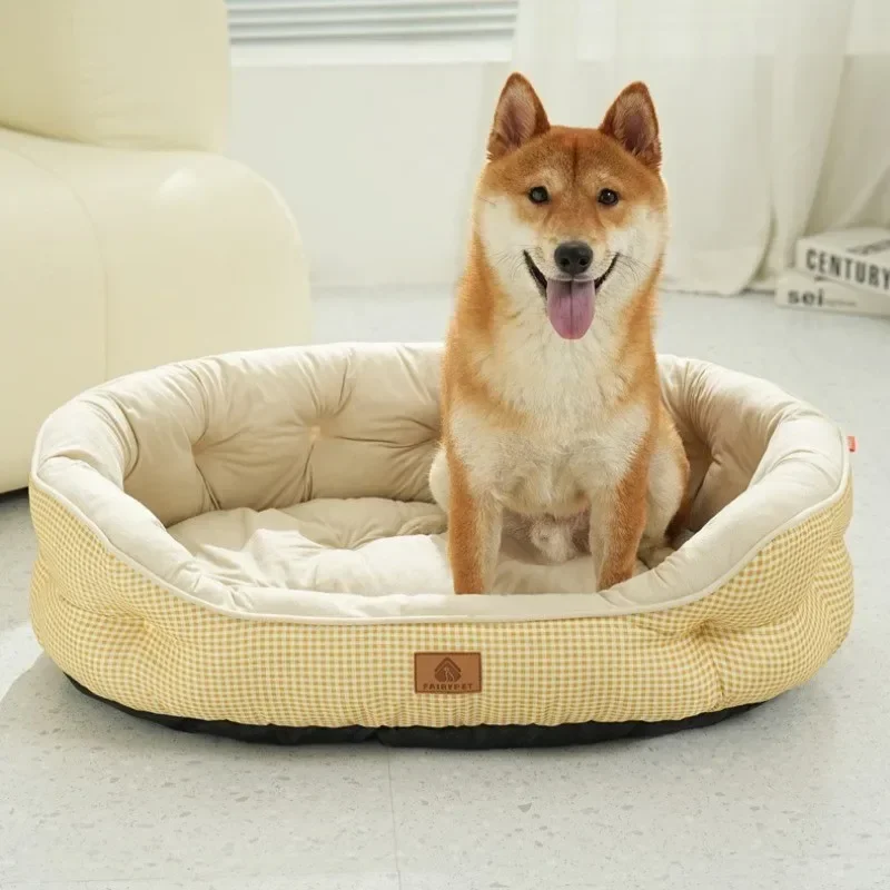 Four Season Oval Dog Bed Plaid Simple Pet Cushion Sleeping Pad for Small Medium Large Dogs Kennel