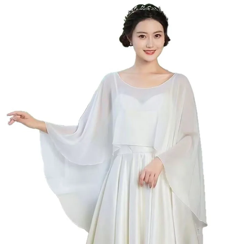 Solid Color Thin Wide Chiffon Shawl Sunscreen All Match Women Pullover Wraps Soft Party Dress Evening Capes Summer
