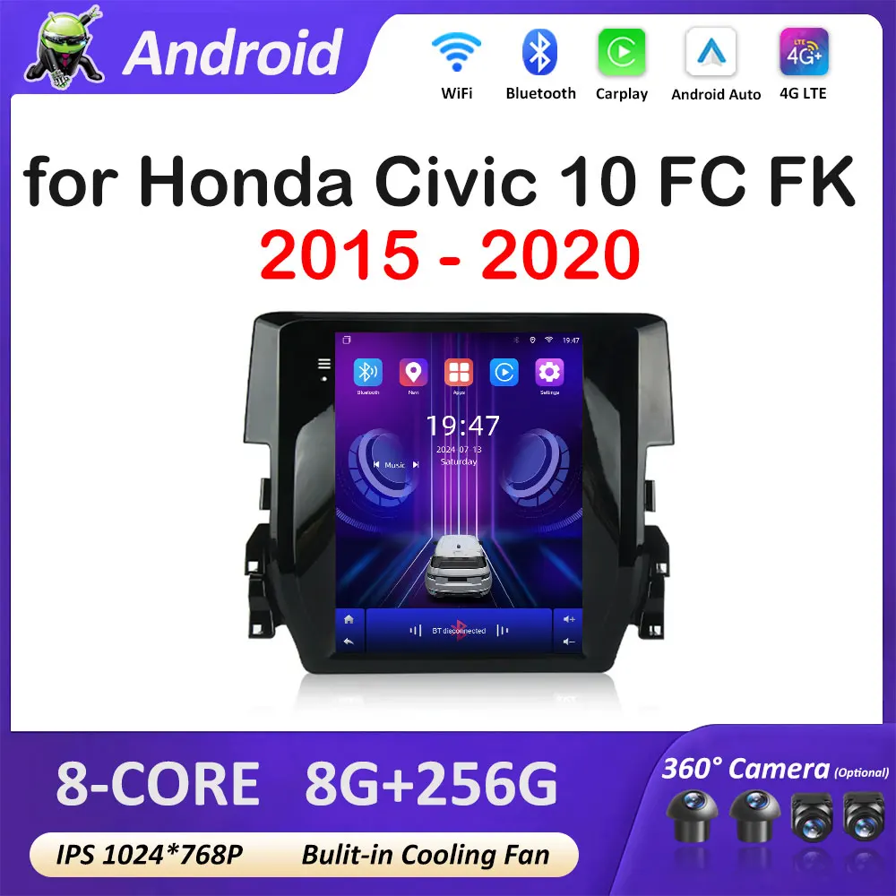 Android OS GPS Navigation for Honda Civic 10 FC FK 2015 2016 2017 - 2020 Blueooth Autoradio Touch Screen Accessories Head Unit