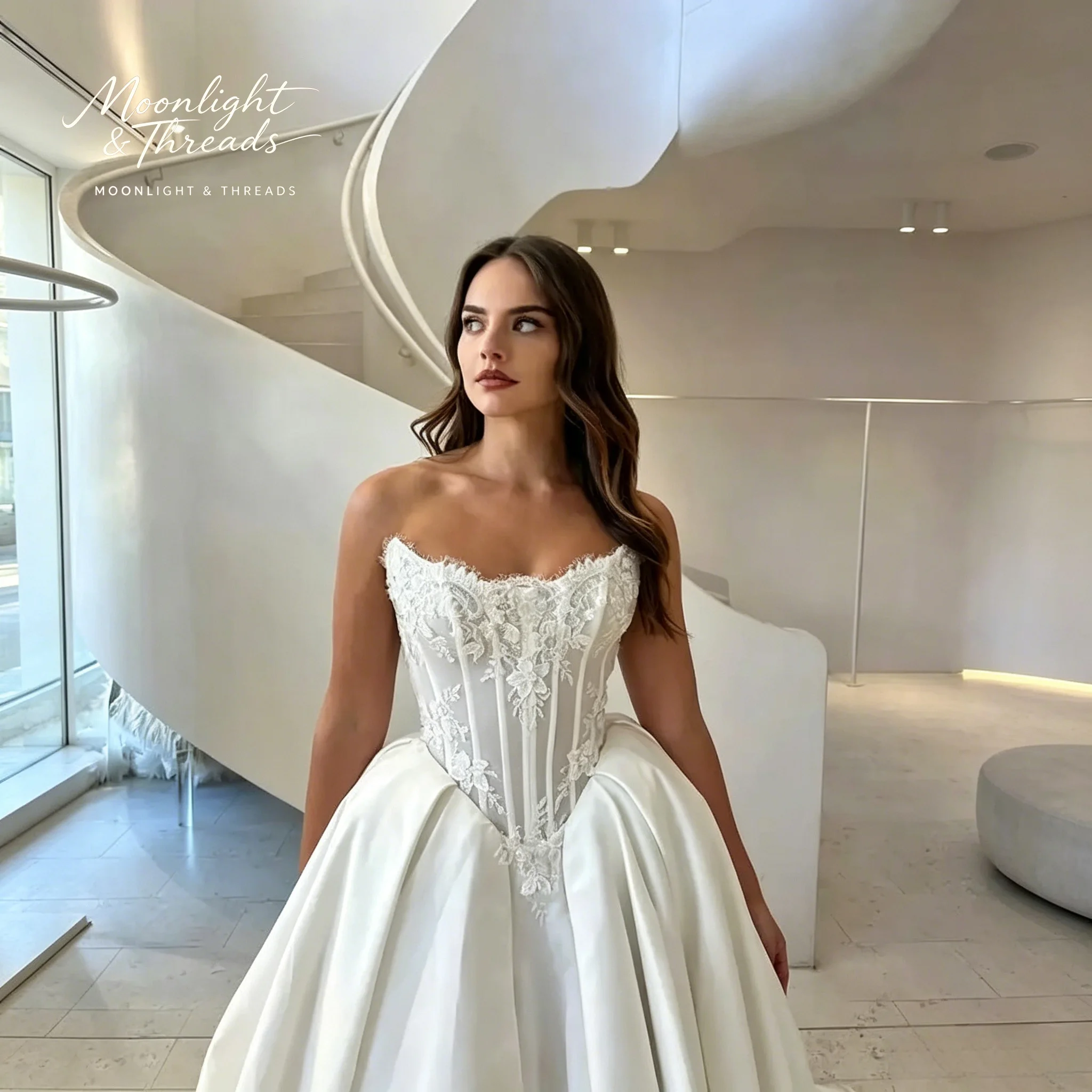 Luxury Structured Corset Bridal Gown Riyadh Strapless Sweetheart Satin Wedding Dress With Shawl image 2