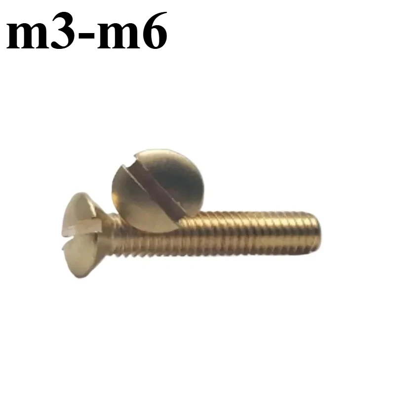 Solid Brass Slotted Pan Head Machine Screws M3 M4 M5 M6 Pure Copper Round Screws DIN85 Fastener for DIY Electronics Hardware