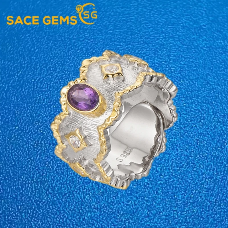 

SACE GEMS New 925 Sterling Silver Resizable Luxury Natual Amethyst Rings for Women Engagement Cocktail Party Fine Jewelry Gift