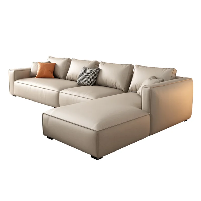 Modern simple small apartment tofu block leather sofa technology cloth straight row down living room fabric sofa