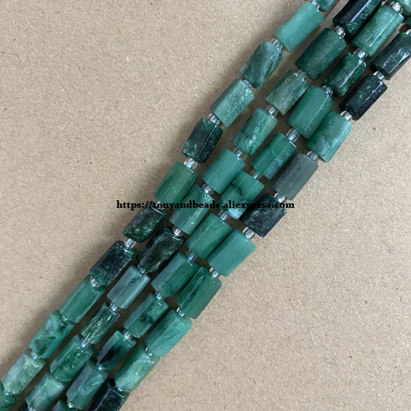 7\'\' Natural Faceted Green Africa Emerald Cylinder Spacer Stone Loose Beads For Jewelry Making DIY