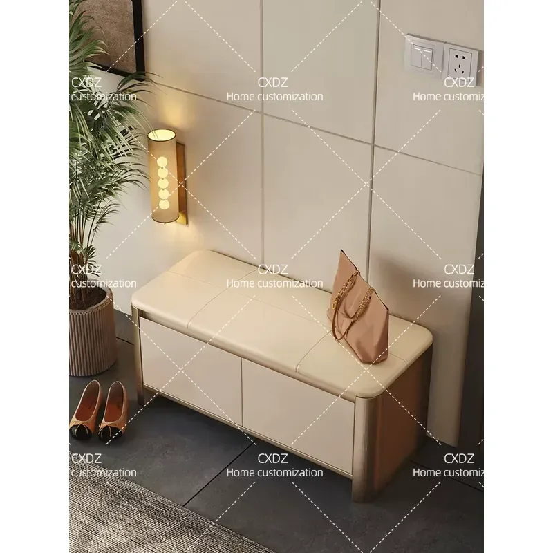 Luxury Solid Wood Shoe Changing Stool with Storage High End Entryway Bench for Home Modern Minimalist Footrest Seat Organizer