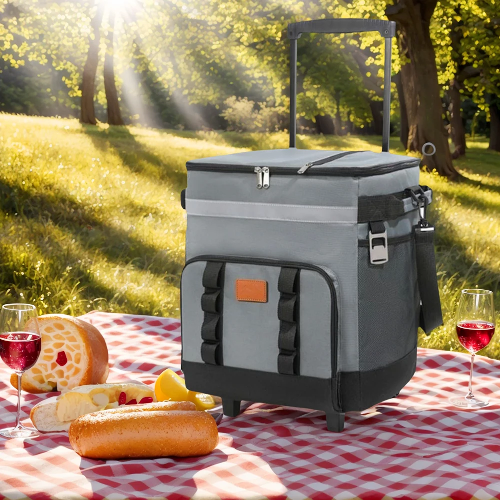 معزول المتداول حقيبة للحفاظ على البرودة مع عجلات نزهة صندوق عربة انفصال كبير الحرارية صندوق توصيل الطعام لثلاجة التخييم