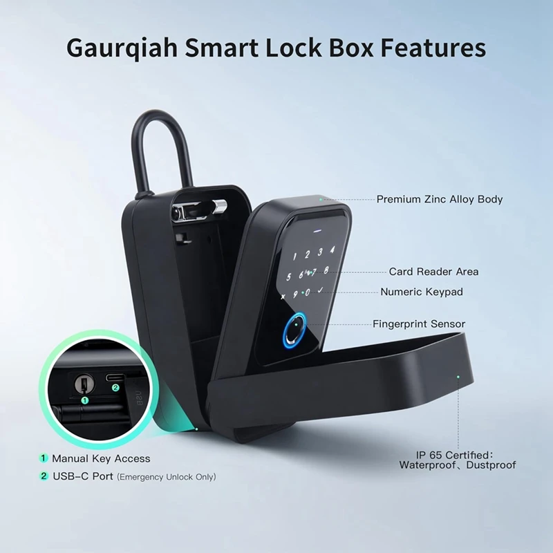 Smart Key Lock Box Bluetooth Unlock Fingerprint, Control, Key, Password, Office Security - Wall-Mounted