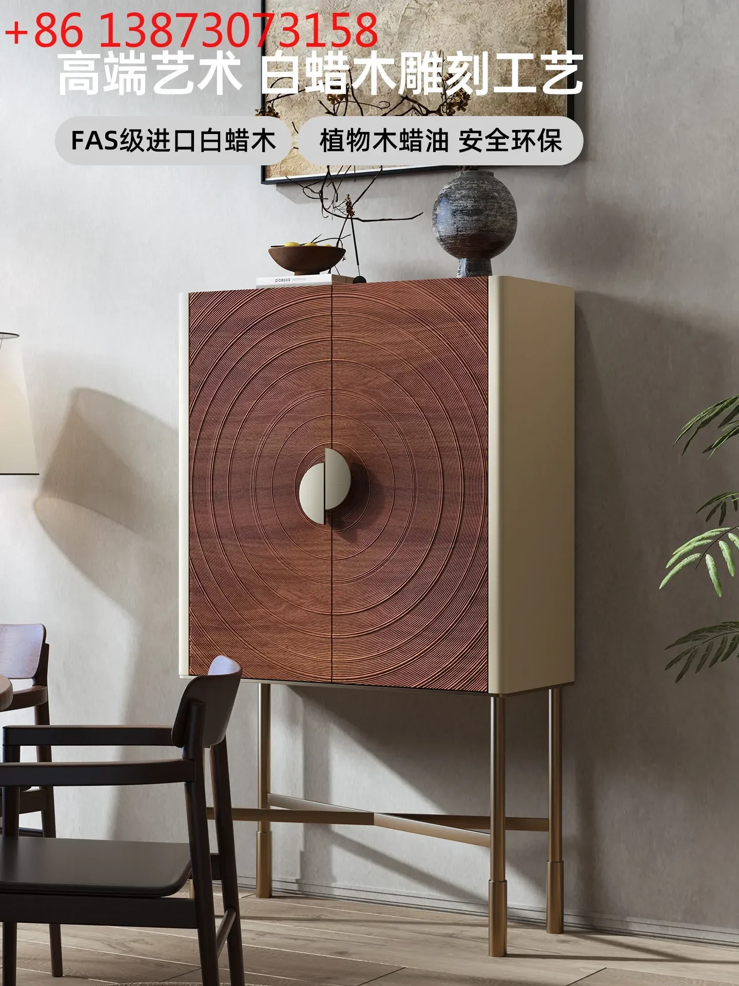 Namei-style vintage carved solid wood home new light luxury wall-mounted side cabinet
