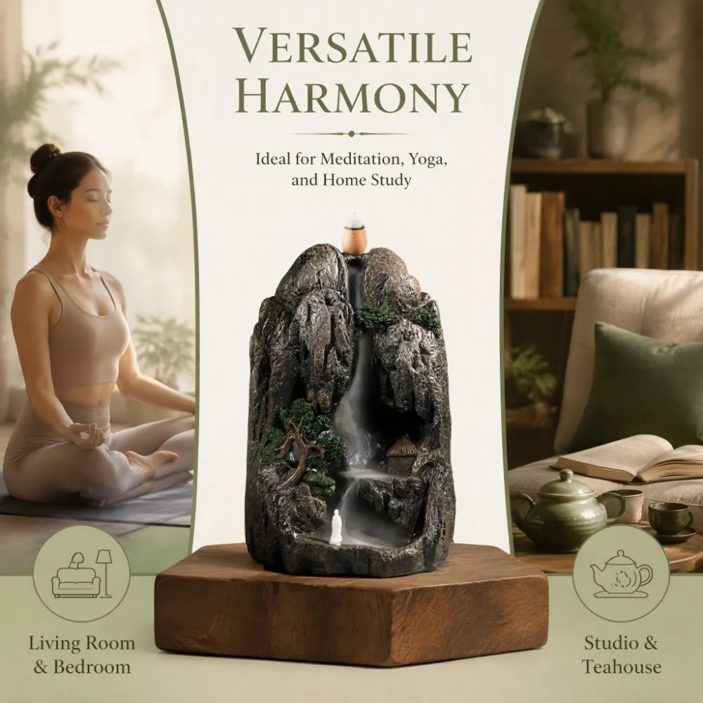 Resin Backflow Incense Burner Mountain Tower 10 Incense Cones Included Incense Burner Holder 6.30x3.15x9.06in Sandalwood Furnace