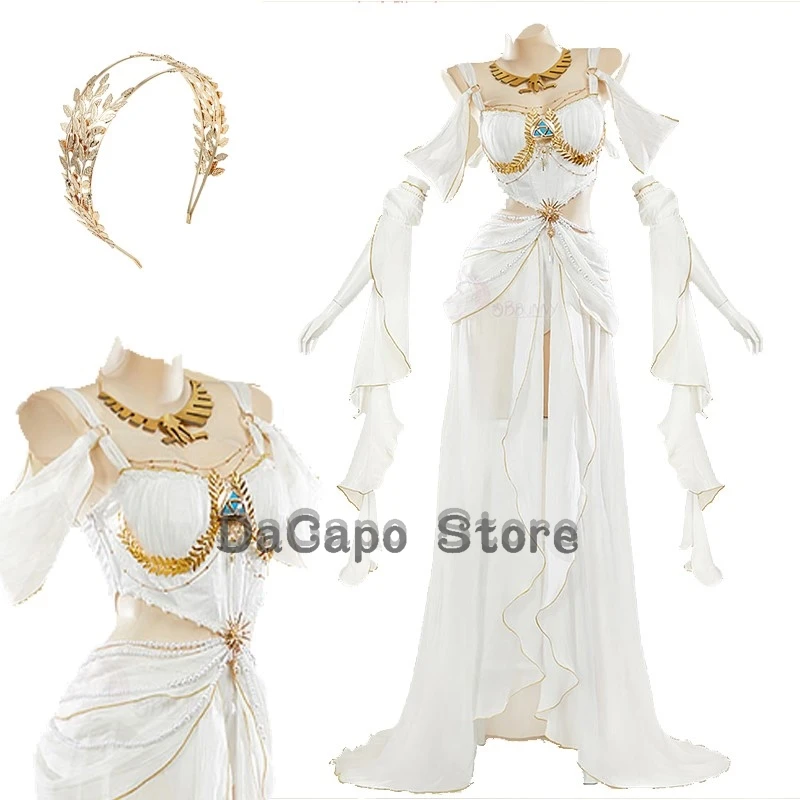 Goddess White Long Dress Priestess Cosplay Outfit Dancer Cosplay Women clothing Greece Classical Mythological Halloween Roleplay