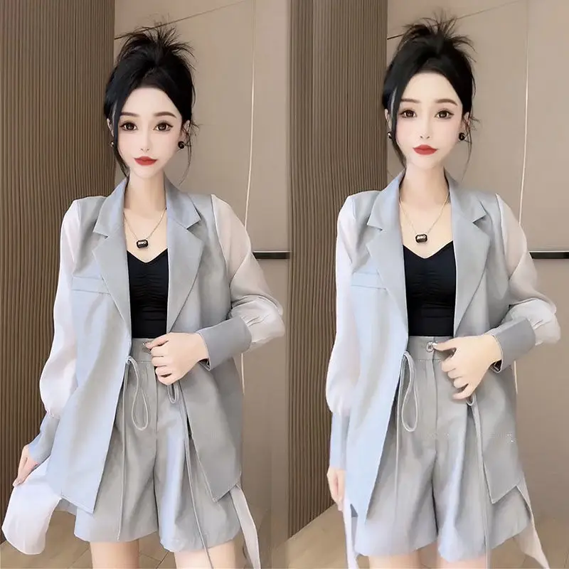 Summer New Fashion Thin Leisure Suit Women Korean Style Loose Sense of Design Sun Protection Suit Jacket Shorts Two-Piece Set