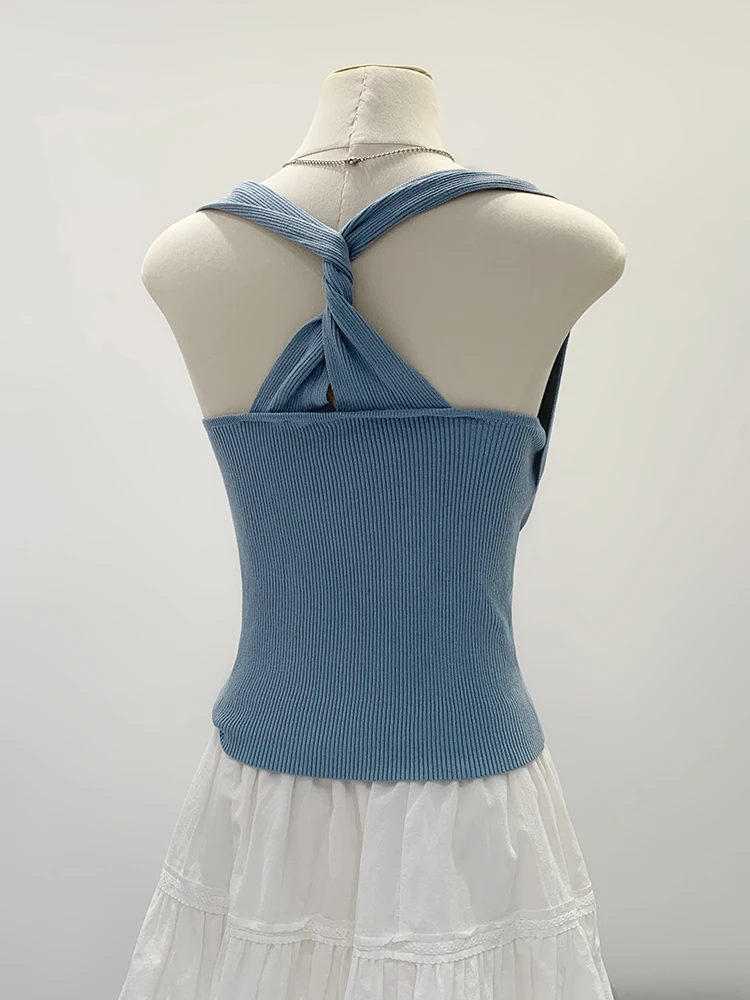 Summer New Design Backless Sleeveless Square Collar Thread Women's Tank Top Stylish Commute Style Short Length Casual Wear