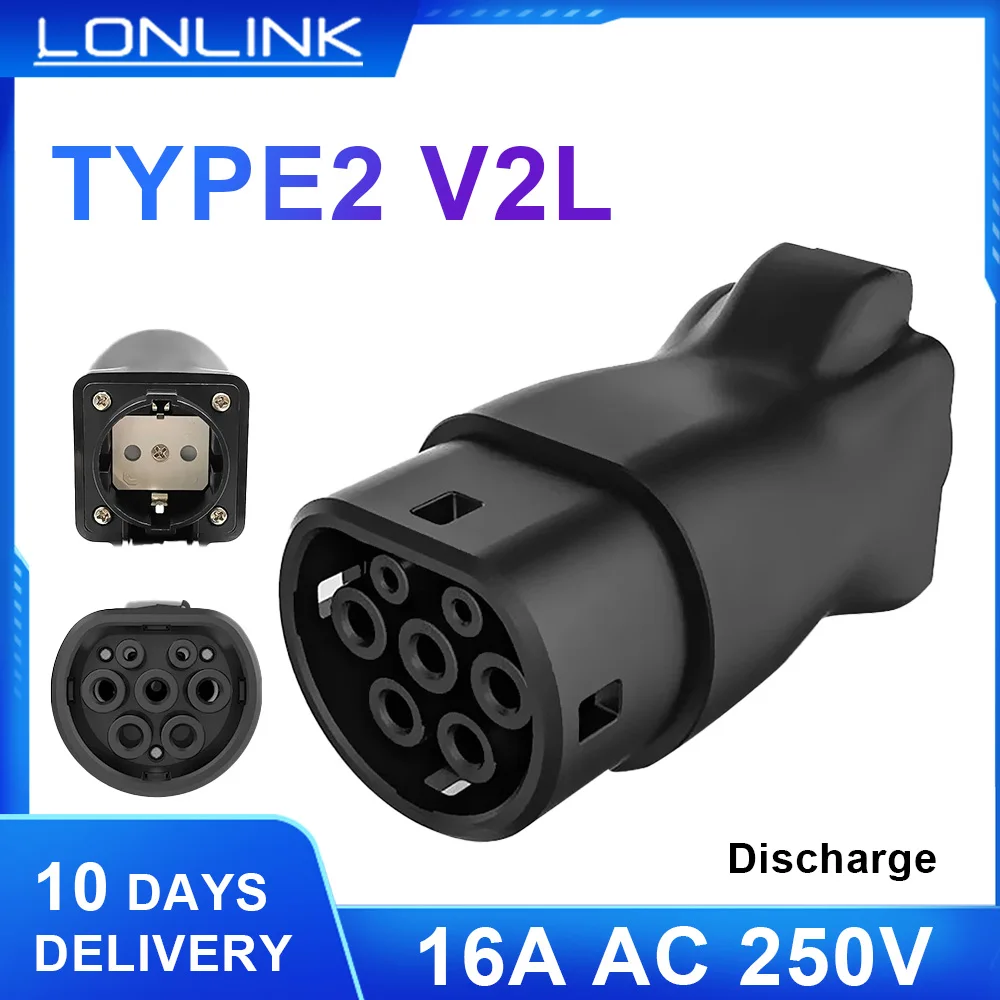 LONLONK V2L Discharger For Type 2 Car Discharge EV Cable Adapter Support MG BYD Kia Hyundai Discharge V2L Vehicle to Load Type 2