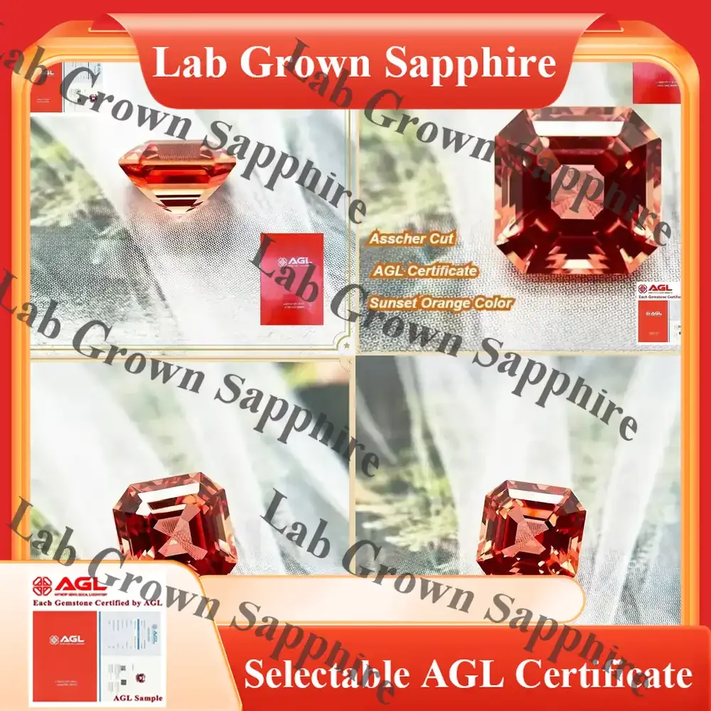 

Asscher Cut Lab Grown Sapphire Sunset Orange for Jewelry Making Lab Created Sapphire Gemstone for Ring Pendant Necklace Craft