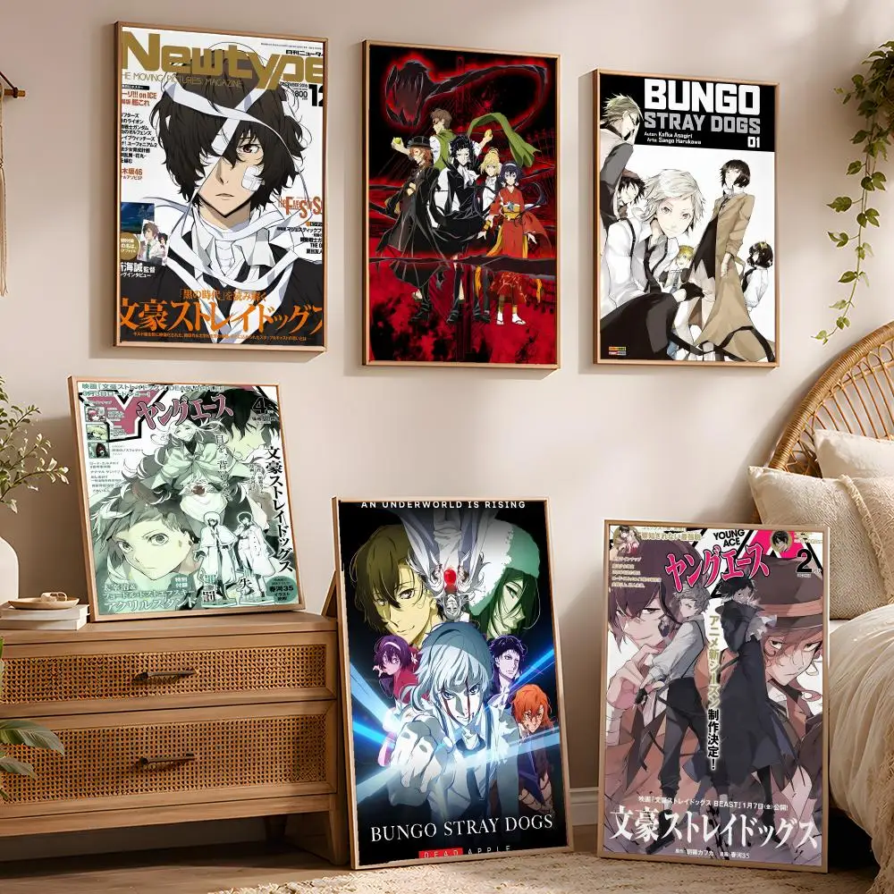 Classic Comics B-Bungo Stray Dogs Poster Waterproof Peel And Stick HD Modern Wall Decor For Bedroom Living Room Dorm Office Kitc