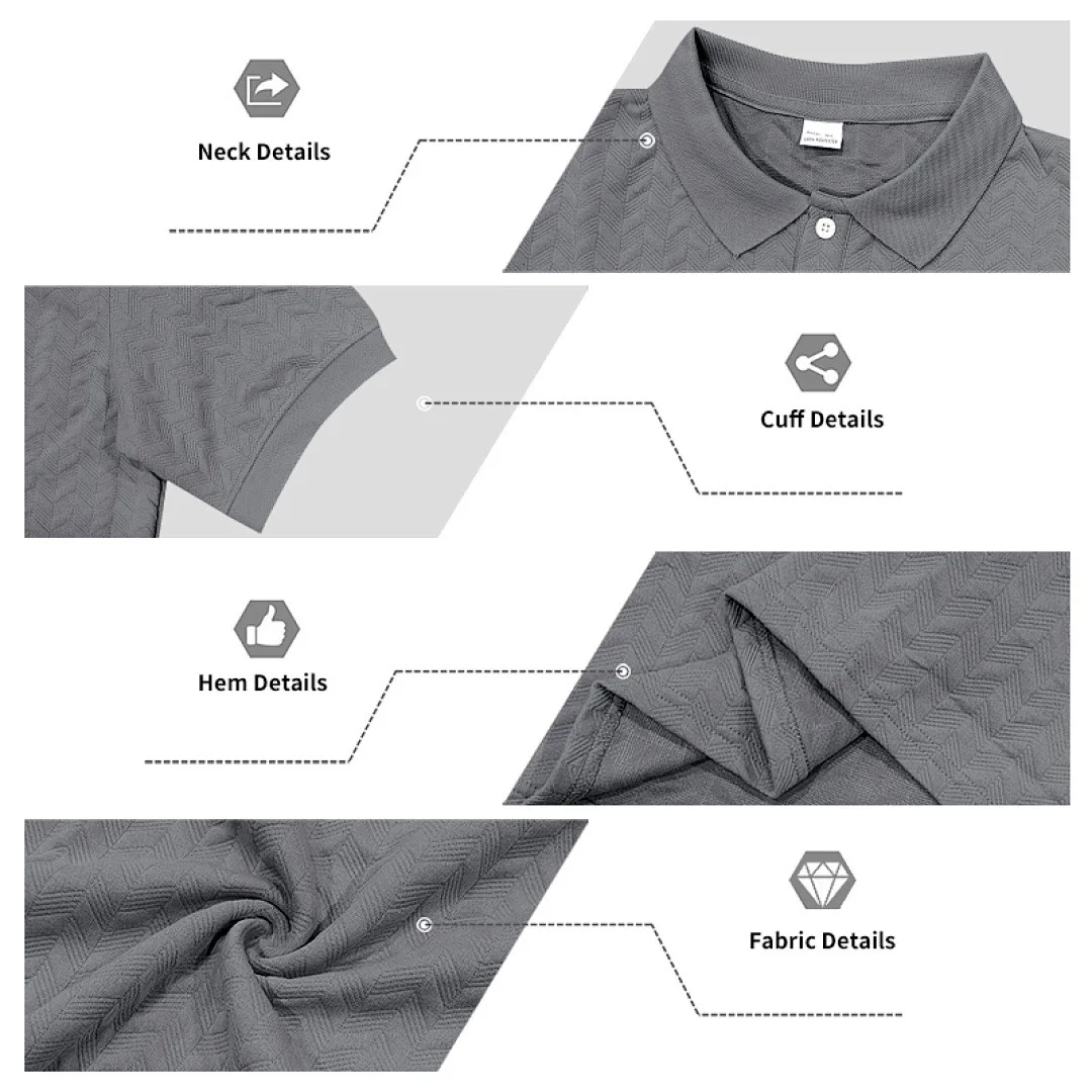 Grenzüberschreitendes Amazon American Heavy-Duty Polo-Shirt mit lockerem Texturmuster, einfarbig, Jacquard, lässig, schlicht, trendig, kurzärmelig – Detail 36