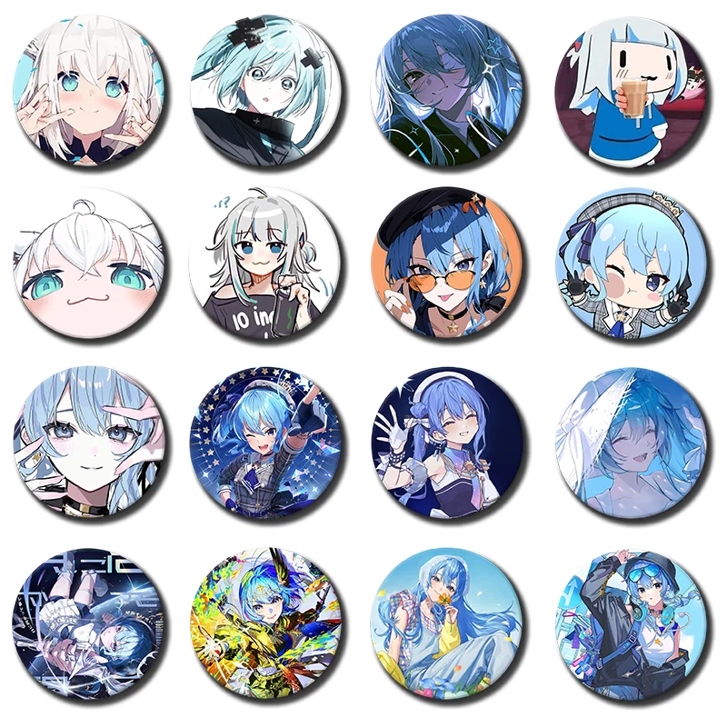 Cartoon Anime Idol H-Hololive Cute Girl Shirakami Fubuki Badges Round Cosplay Pin Bag Decor Fans Collect Friends Gifts Brooch