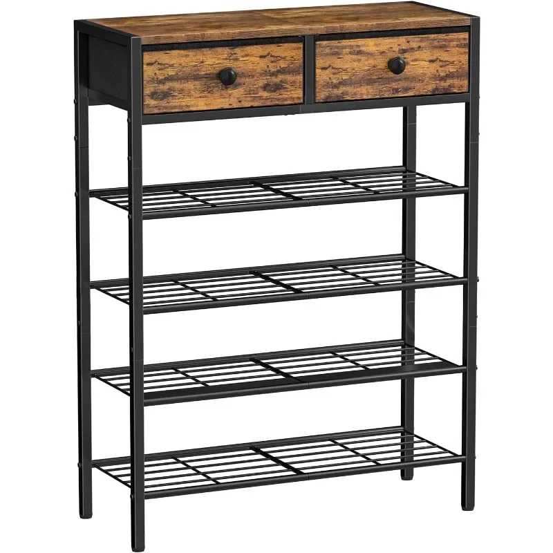 

5 Tier Shoe Rack for Entryway, Shoe Storage Organizer with 2 Drawers, Metal Shoe Shelf for 16-20 Pairs with Wooden Top