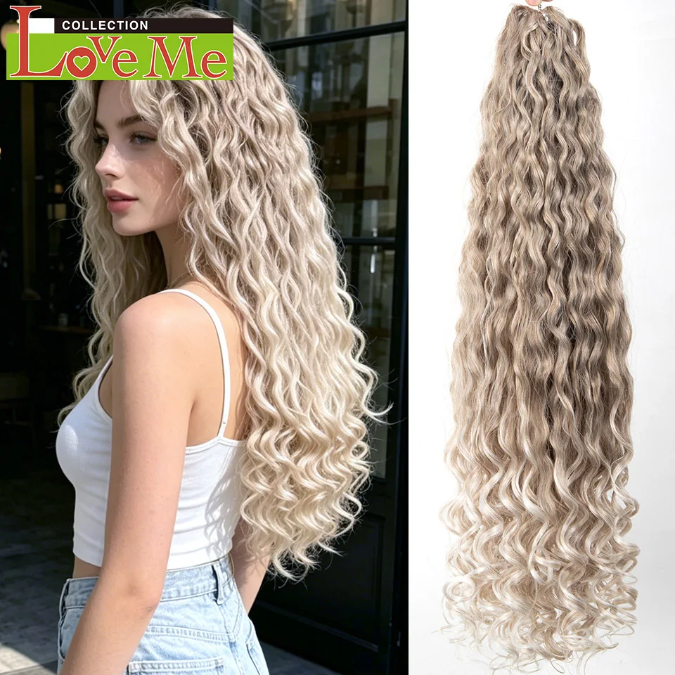 LOVE ME 22inches Synthetic Water Wave Crochet Hair Extensions Ombre Grey Braiding Hair Pre Looped Curly Crochet Braids Hair