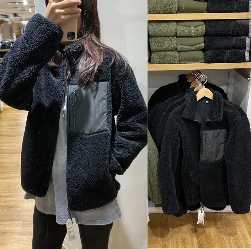 

Thiened Lamb Fur Jaet Women's Winter Warm Windproof Outerwear Couple Sle Try Room Faux eepskin ort Coat