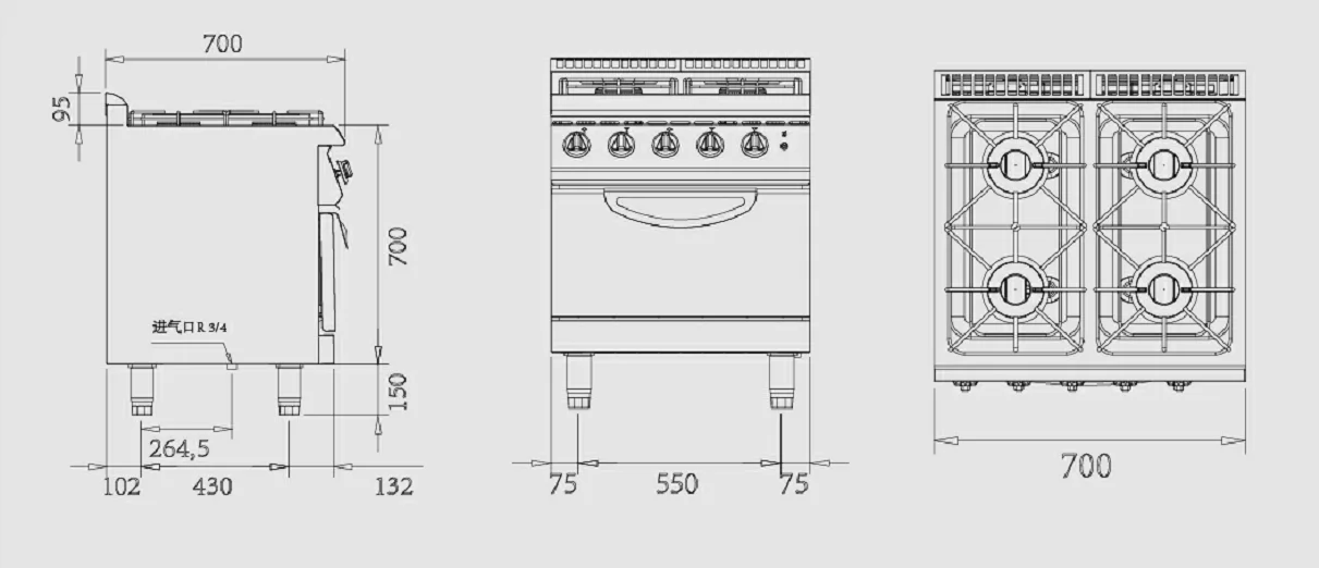 36KW/28KW restaurant gas range commercial 4 burner gas standing cooker stove with oven