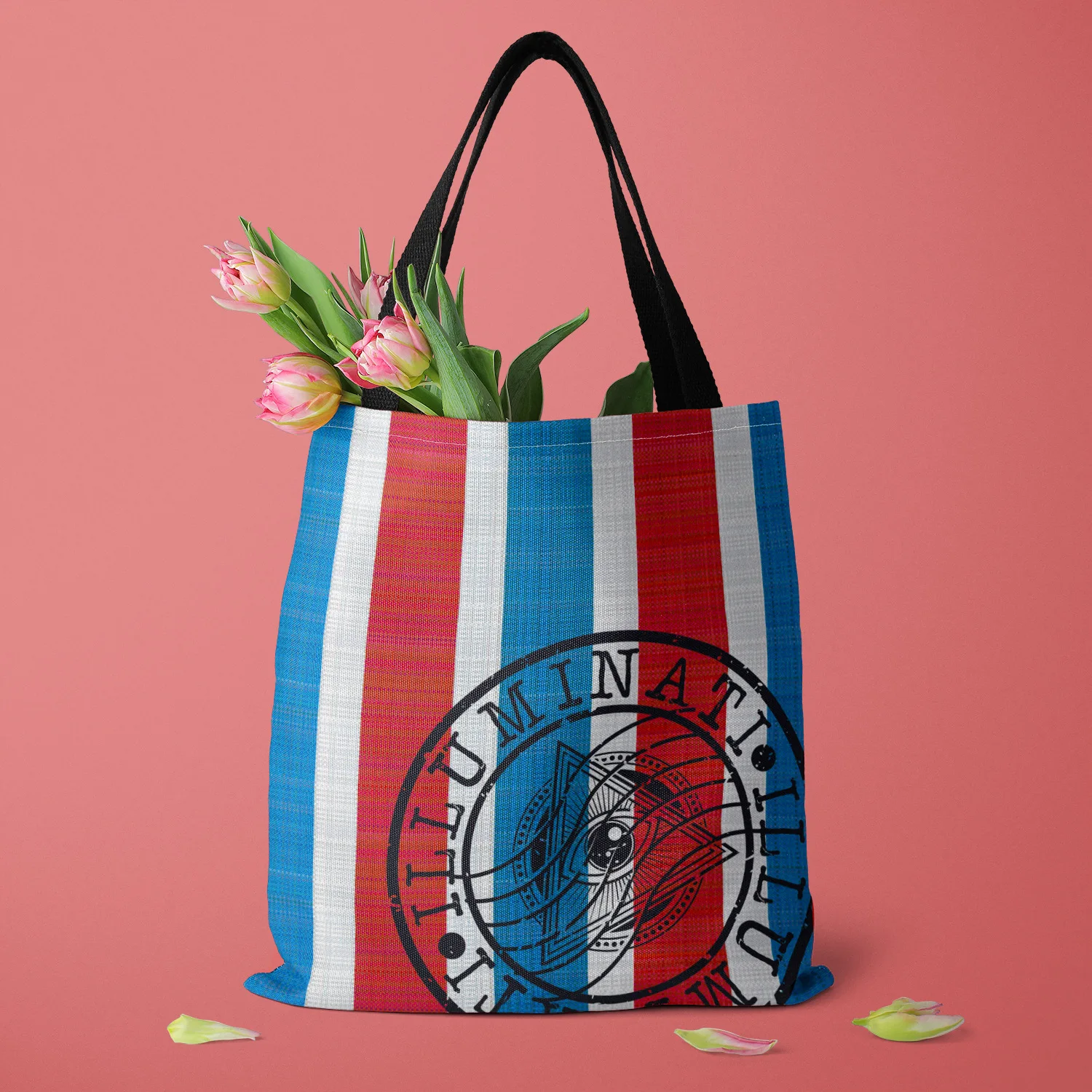 Borsa per la spesa ecologica in tela di poliestere Vintage retrò rosso blu Plaid stile francese stampa sigillo cinturino nero Tote da donna all'ingrosso