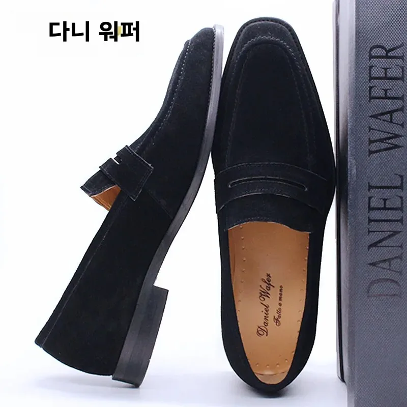 Luxury Men\'s Suede Leather Penny Loafers Brown Black Slip-On Casual Shoes for Office Wedding Dress Summer 2020