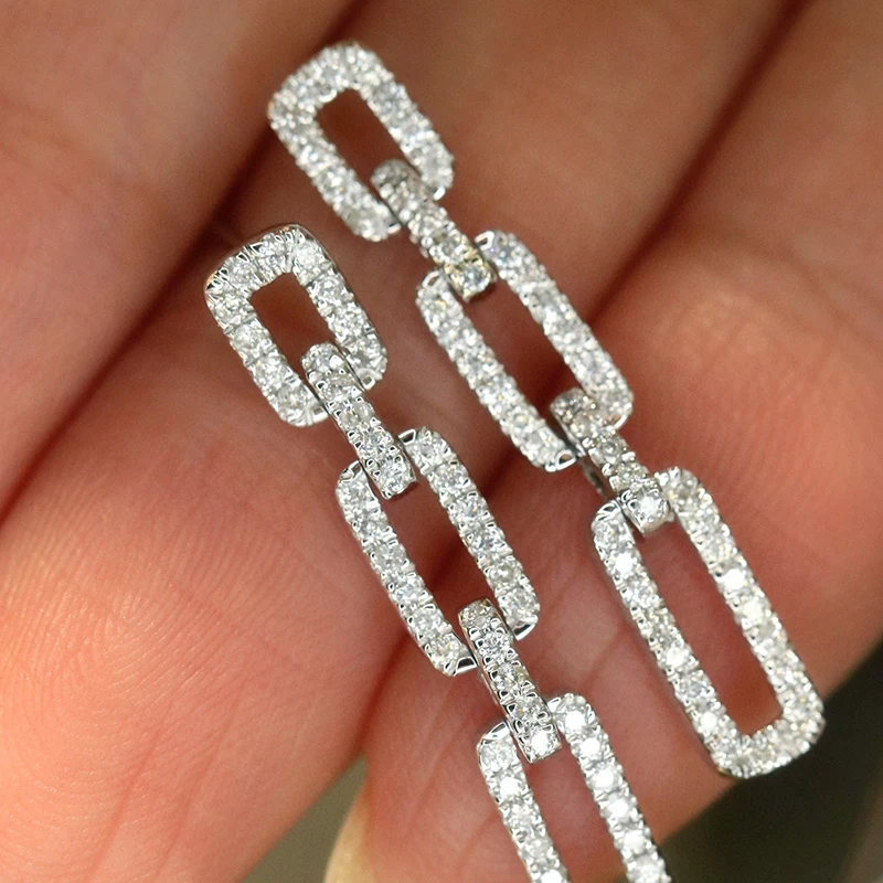 Aazuo Real Jewelry 18K Gold White Gold Natrual Diamonds 0.26ct Long Drop Earring For Woman Upscale Trendy Wedding Engagement