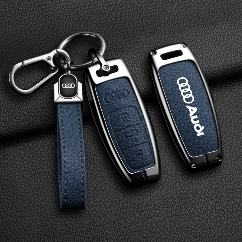 Metal Leather Car Key Case Cover Shell For Audi Q8 RSQ8 A6 C8 S6 RS6 A7 S7 RS7 A3 8Y A8 D5 4N RS E-tron GT Q4 Q7 4M Accessories