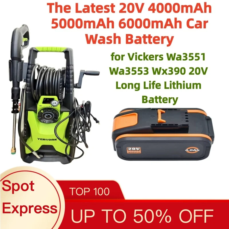 The Latest 20V 4000mAh 5000mAh 6000mAh Car Wash Battery for Vickers Wa3551 Wa3553 Wx390 20V Long Life Lithium Battery