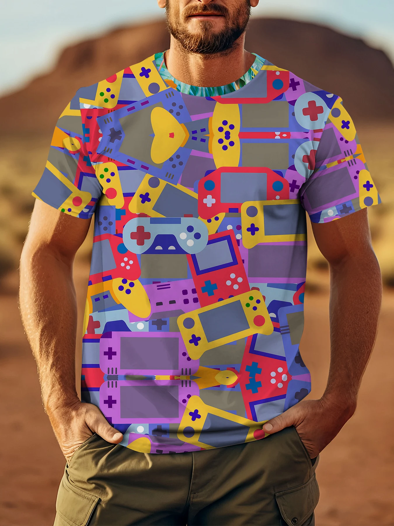

GamePad Men's Basic 3D Short Sleeve T-Shirt Casual Cotton Comfortable Fit Tee in Solid Colors T Shirt for Man