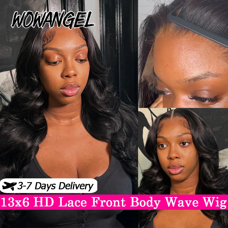 Wow Angel 250% Menselijk Haar Kant Frontale Pruiken 13X6 Hd Kant Pruiken 34in Body Wave Remy Hair Diep Scheiden Skins Gesmolten Braziliaans Haar