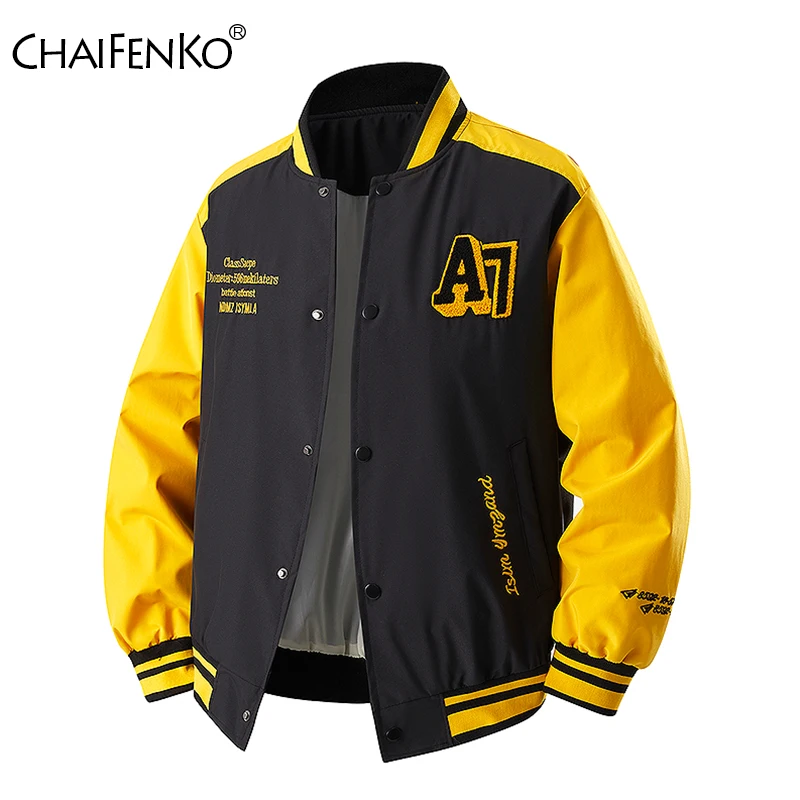 

Новые модные мужские пальто с цветными блоками, осенне-зимняя повседневная удобная куртка на открытом воздухе, свободная универсальная бейсбольная одежда с воротником-стойкой для мужчин