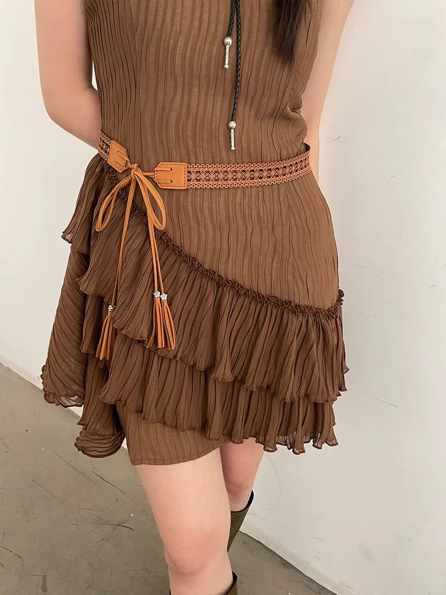 Braided Hollowed-Out Ethnic Belt New Bohemian Accessories Thin Leather Belt With Skirt Ins High-End Sense Of Versatile