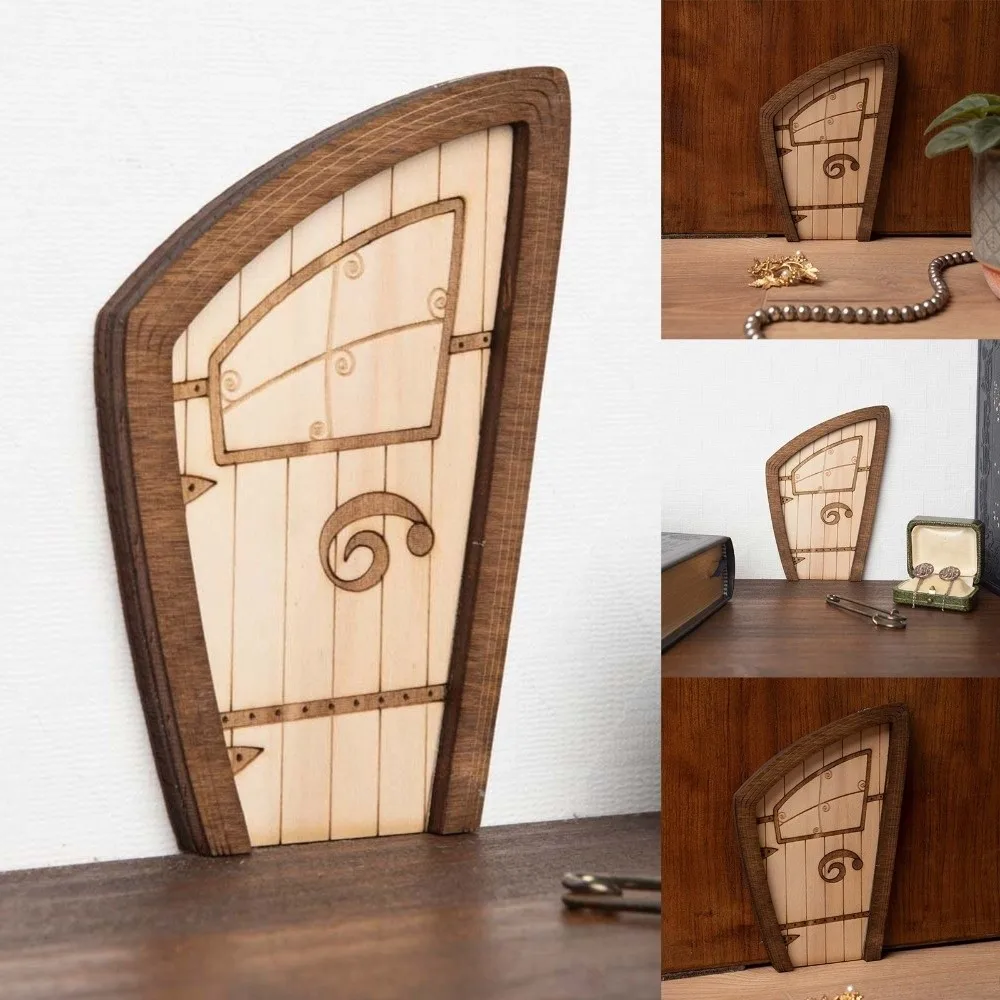 Wooden Elf Door Small Garden Accessories Miniature Landscape Fairy Door DIY Courtyard Garden Decoration for Tree Decoration