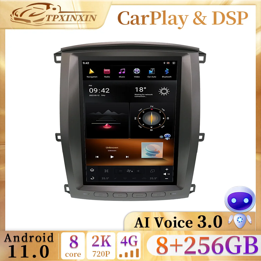 2 din Android CarPlay Qualcomm Car Radio For Toyota LC200 LX470 2002~2007 Multimedia AutoRadio Player Navi Head Unit Stereo GPS